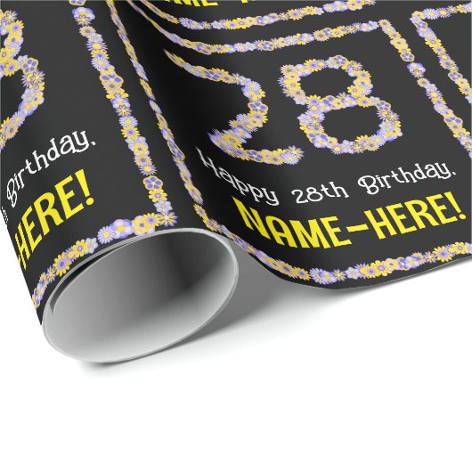 28誕生日:フローラ花数名前をカスタムする ラッピングペーパー (ロールコーナー)
