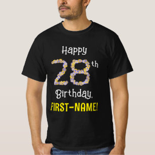 28誕生日:フローラ花数"28" +名前 Tシャツ