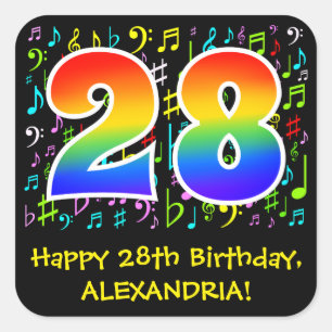 28誕生日:ミュージカラフルックシンボル，レインボー28 スクエアシール