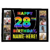 28誕生日:レインボー文字カスタム、写真&名前 ラージペーパーバッグ (裏面)