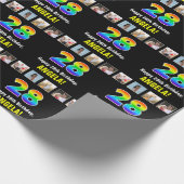 28誕生日:レインボー「28」、写真カスタムと名前 ラッピングペーパー (角)