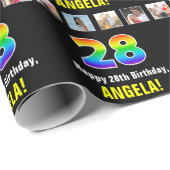 28誕生日:レインボー「28」、写真カスタムと名前 ラッピングペーパー (ロールコーナー)