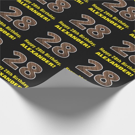 28誕生日:名前フェイク&木目パターン「28」 ラッピングペーパー (角)