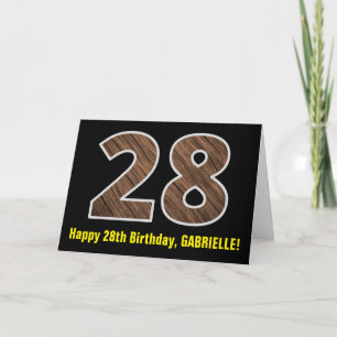 28誕生日：名前+フェイク木目パターン「28」 カード