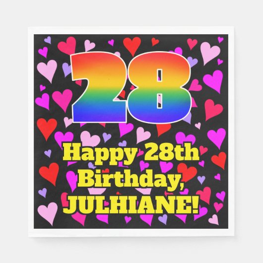 28誕生日:愛するハートパターン、虹# 28 スタンダードランチョンナプキン (正面)