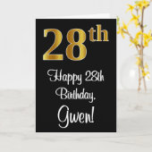 28誕生日～豪華エレガントなフェイク金ゴールドルック# カード (黄色い花)