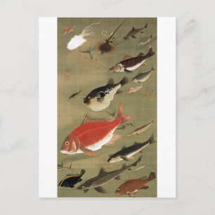 28.群魚図,若冲日本芸術文化寒中諸魚 ポストカード