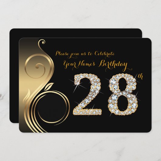 28,誕生日招待状,数字,写真 招待状 (正面/裏面)