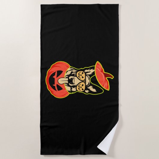 28 German Shepherd In Scary Pumpkin Shirt Funny Cu ビーチタオル (正面)