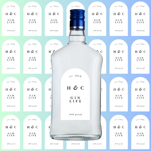 28 x白黒モダンボトルジンワインアーチビニル シール