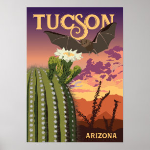 28"x20" Bat and Saguaro - Tucson, Arizona ポスター