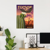 28"x20" Bat and Saguaro - Tucson, Arizona ポスター (ホームオフィス)