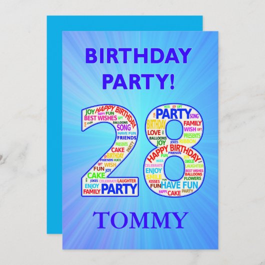 28th誕生日パーティーの招待の追加の名前 招待状 (正面/裏面)