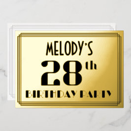 28th誕生日パーティー：アールデコの外観"28"と名前 箔招待状