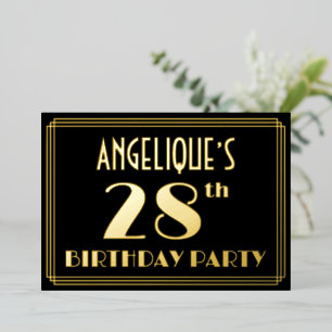 28th誕生日パーティー：アールデコを見る"28"、名前と 箔招待状