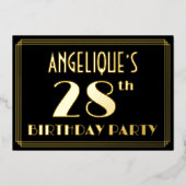 28th誕生日パーティー:アールデコを見る"28"、名前と 箔招待状 (正面)