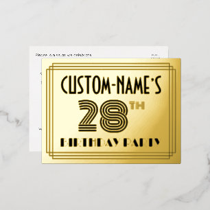 28th誕生日パーティー～アールデコスタイル"28" +名前 箔招待状ポストカード