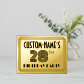 28th誕生日パーティー~アールデコスタイル"28" +名前 箔招待状ポストカード (立ち正面)