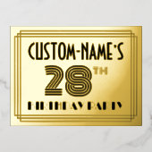 28th誕生日パーティー~アールデコスタイル"28" +名前 箔招待状ポストカード (正面)