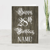 28th Birthday: Fancy, Elegant Text; Faux Wood Look カード (正面)