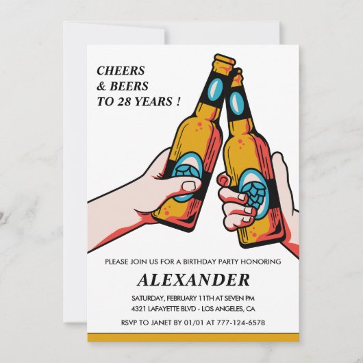 28th birthday invitations Cheers and Beers Men 招待状 (正面)