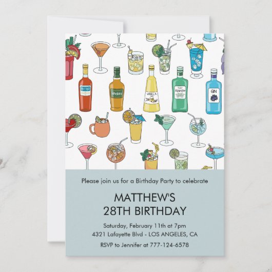 28th birthday invitations Cocktail Contemporary 招待状 (正面)