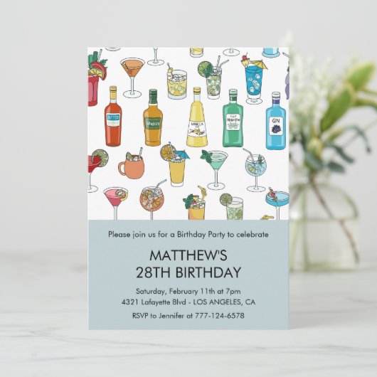 28th birthday invitations Cocktail Contemporary 招待状 (スタンド正面)