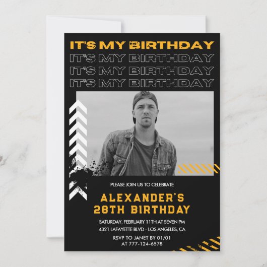 28th birthday invitations Men Photo Spray paint 招待状 (正面)