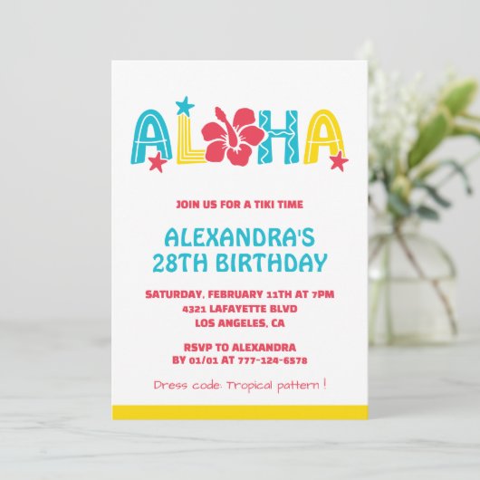 28th birthday invitations Tropical Aloha Hawaiian 招待状 (スタンド正面)