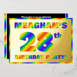 28th Birthday Party —おもしろい、レインボースペクトル「28」 箔招待状
