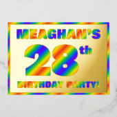 28th Birthday Party —おもしろい、レインボースペクトル「28」 箔招待状 (正面)