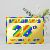 28th Birthday Party —おもしろい、レインボースペクトル「28」 箔招待状 (立ち正面)