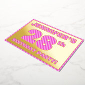28th Birthday Party —はっきりした、おもしろい、ピンクストライプ色28 箔招待状 (回転した状態)