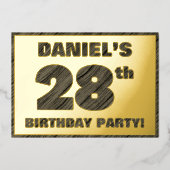 28th Birthday Party — はっきりしたWood Grainフェイク文字 箔招待状 (正面)