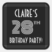 28th Birthday Party:アールデコスタイルと名前をカスタムする スクエアシール (正面)