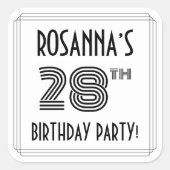 28th Birthday Party:アールデコスタイル+名前をカスタムする スクエアシール (正面)