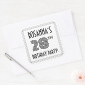 28th Birthday Party:アールデコスタイル+名前をカスタムする スクエアシール (封筒)
