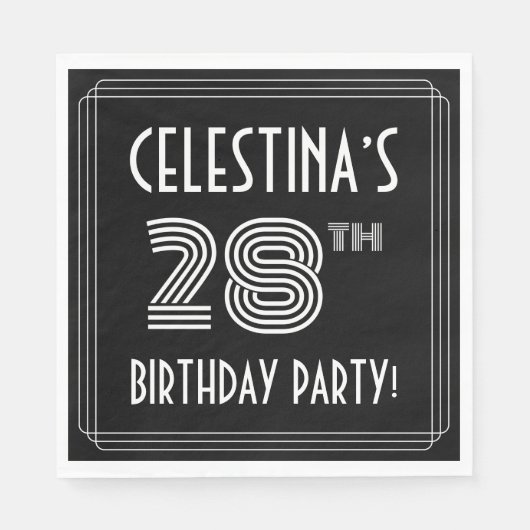 28th Birthday Party:アールデコスタイル+名前をカスタムする スタンダードランチョンナプキン (正面)