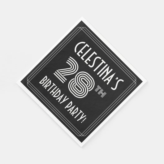 28th Birthday Party:アールデコスタイル+名前をカスタムする スタンダードランチョンナプキン (角)
