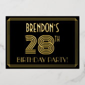 28th Birthday Party —アールデコスタイル「28」 +名前 箔招待状 (正面)