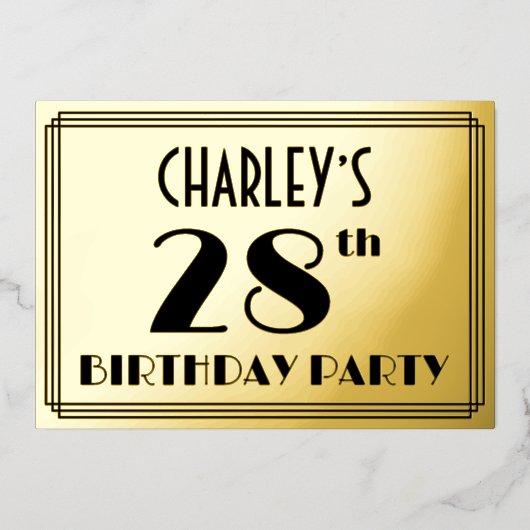 28th Birthday Party —アールデコ検索「28」 +名前 箔招待状 (正面)