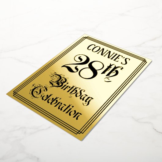 28th Birthday Party – スクリプエレガントト+名前をカスタムする 箔招待状 (回転した状態)