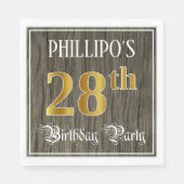 28th Birthday Party — フェイク金ゴールド&ウッドフェイク・ルックス スタンダードランチョンナプキン (正面)