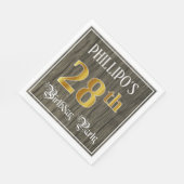 28th Birthday Party — フェイク金ゴールド&ウッドフェイク・ルックス スタンダードランチョンナプキン (角)