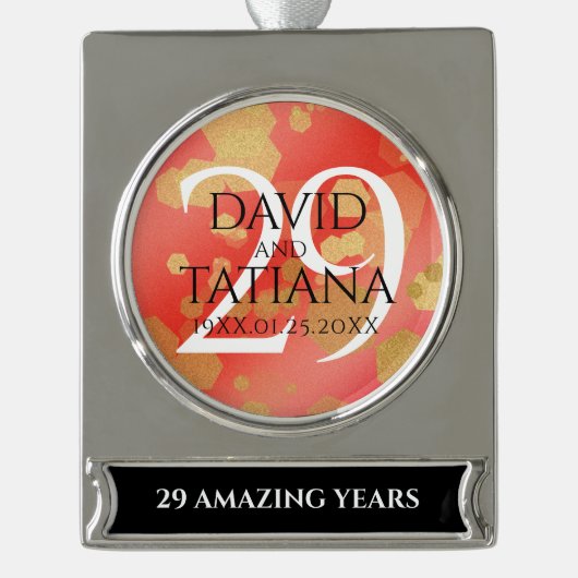 29エレガントth Garnet結婚の記念日 シルバープレートバナーオーナメント (正面)