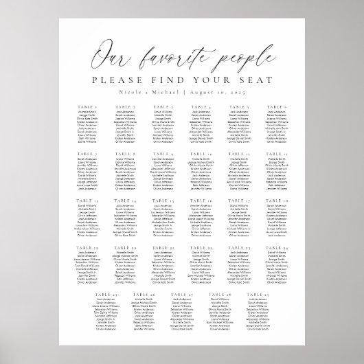 29テーブル私たちお気に入りのの人の座席表 ポスター (正面)