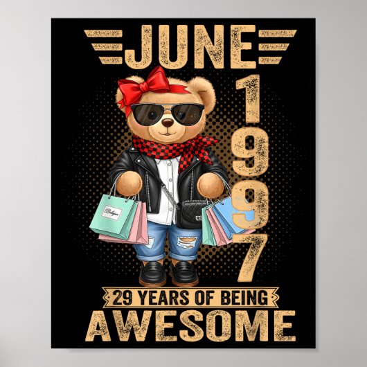 29歳のテディベア 1997年6月生まれ 29歳の誕生日 ポスター (正面)