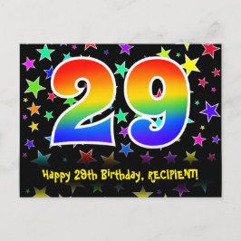 29歳の誕生日おめでとう!楽しいスター柄、虹29、名前入り ポストカード