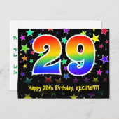 29歳の誕生日おめでとう!楽しいスター柄、虹29、名前入り ポストカード (正面/裏面)