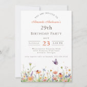 29歳の誕生日おめでとう Wildflower Pink Purple Garden Party 招待状 (正面)